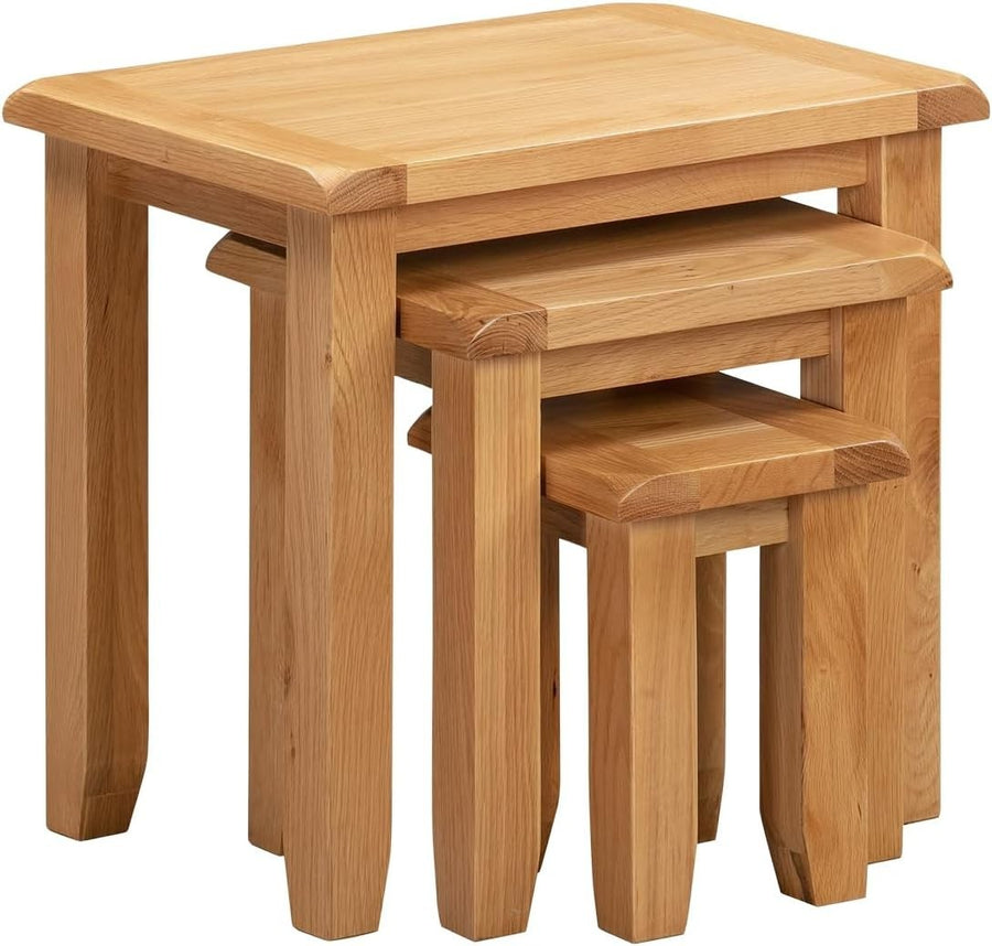 Nest of 3 Coffee Tables Solid Oak Wood Light Rustic Side End Set Space Saving