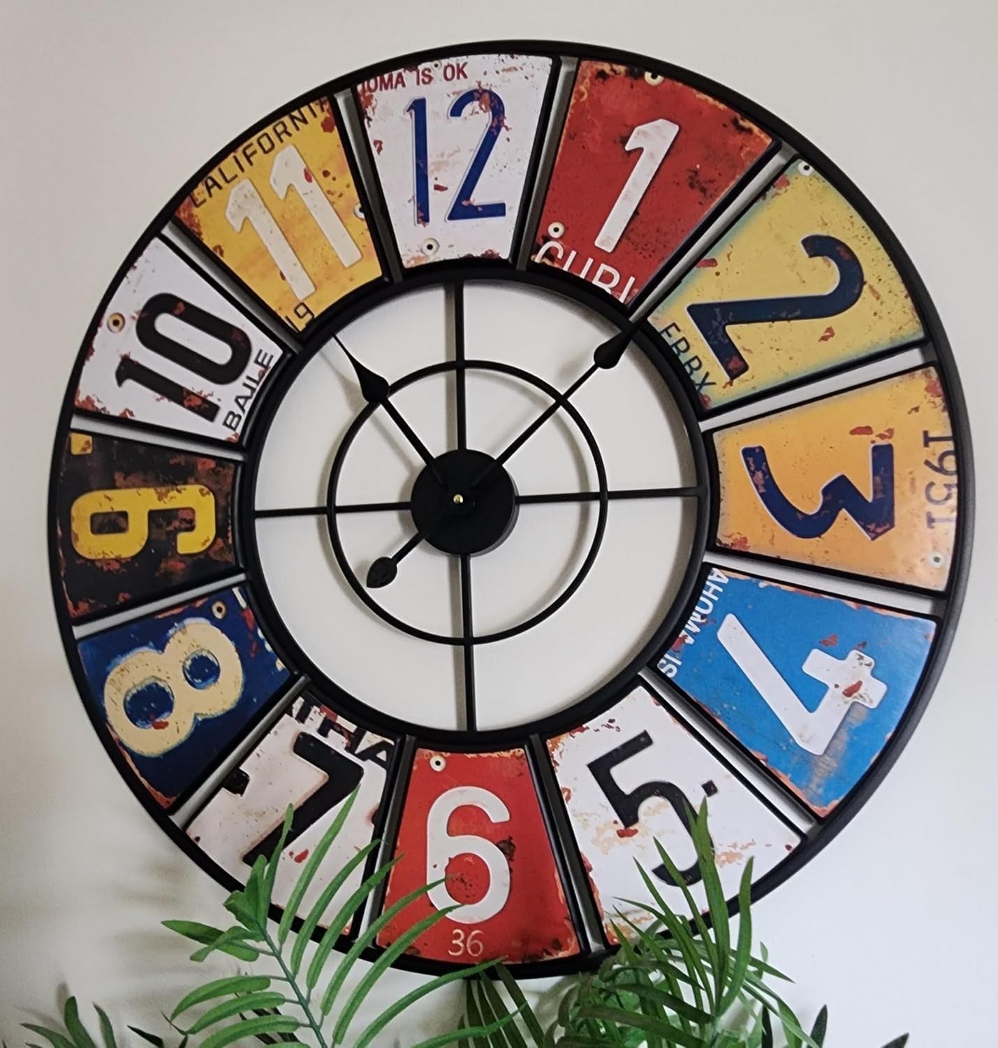 Retro Boho Wall Clock 60cm – Large Silent Quartz Colourful Metal Design