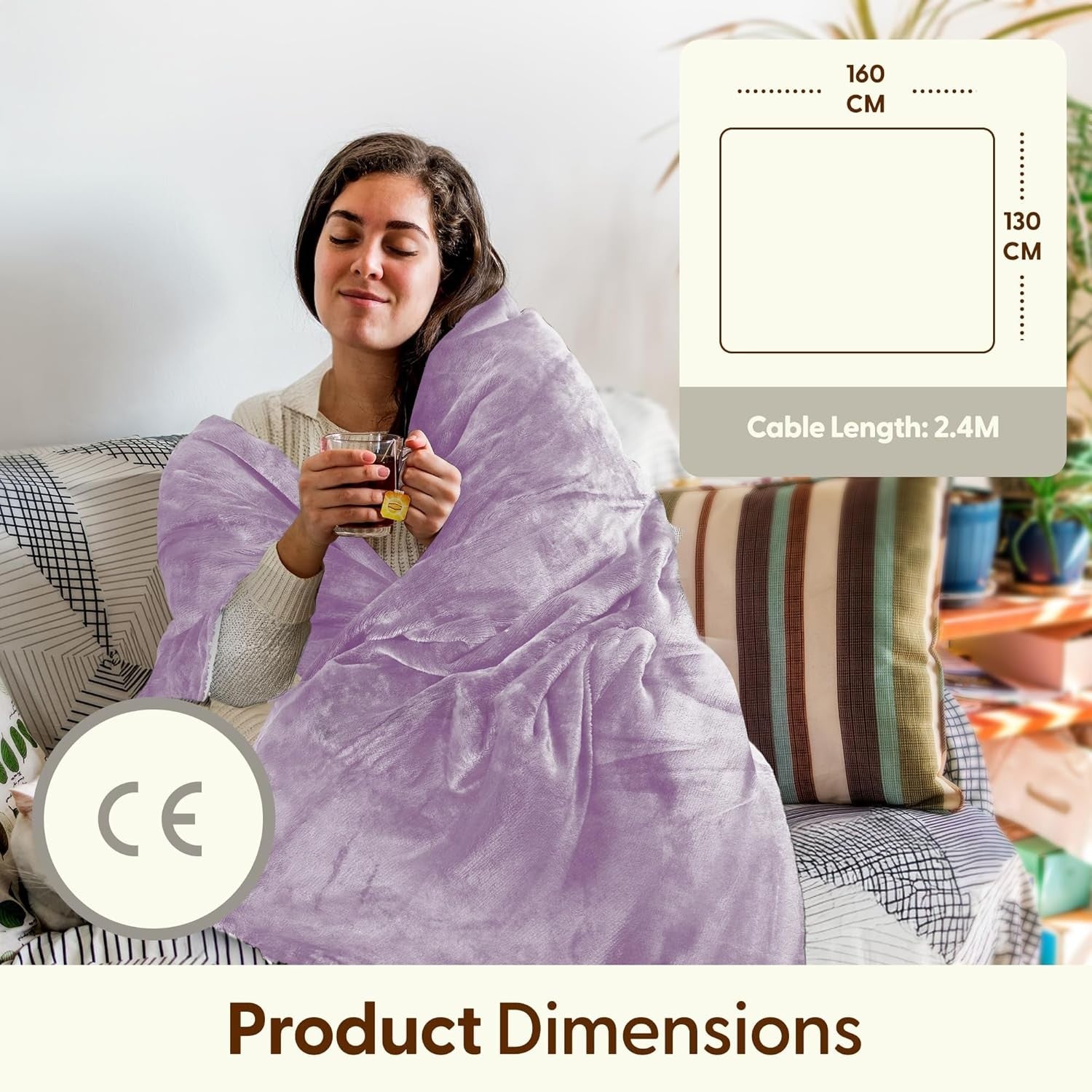 Large Electric Heated Throw Blanket Sherpa Fleece 9 Heat Timer