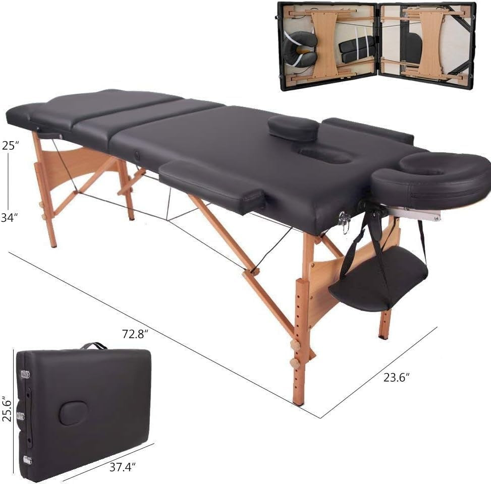 Portable 3 Section Massage Table Foldable Beauty Therapy Bed Adjustable 60cm