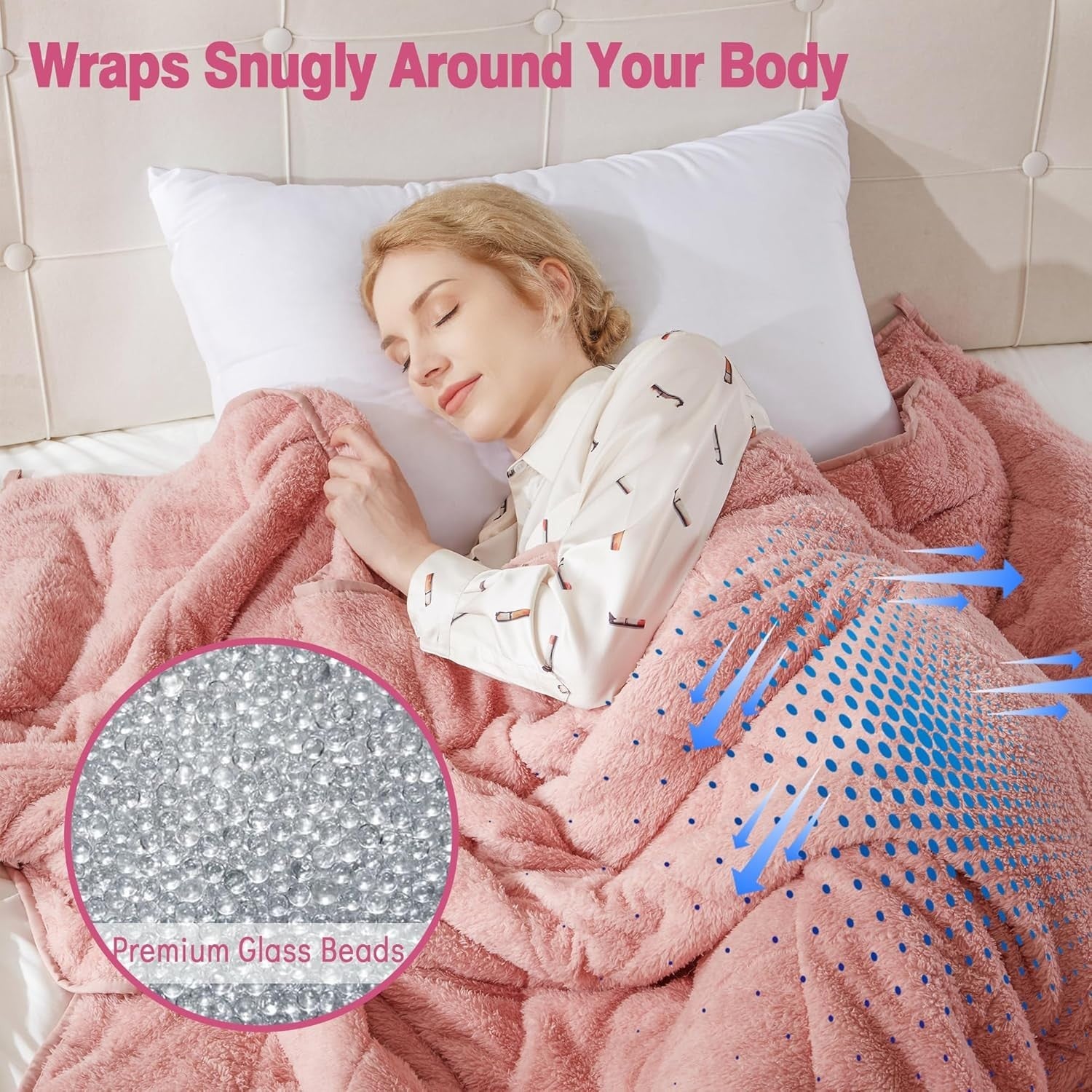 8kg Weighted Blanket, Blush Pink Teddy Fleece Quilted 150x200cm Anxiety Relief