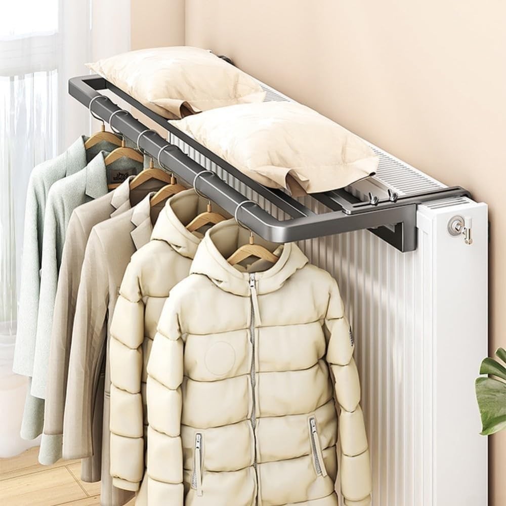 Foldable Heated Clothes Dryer Rack Towel Rail Carbon Steel Indoor Outdoor