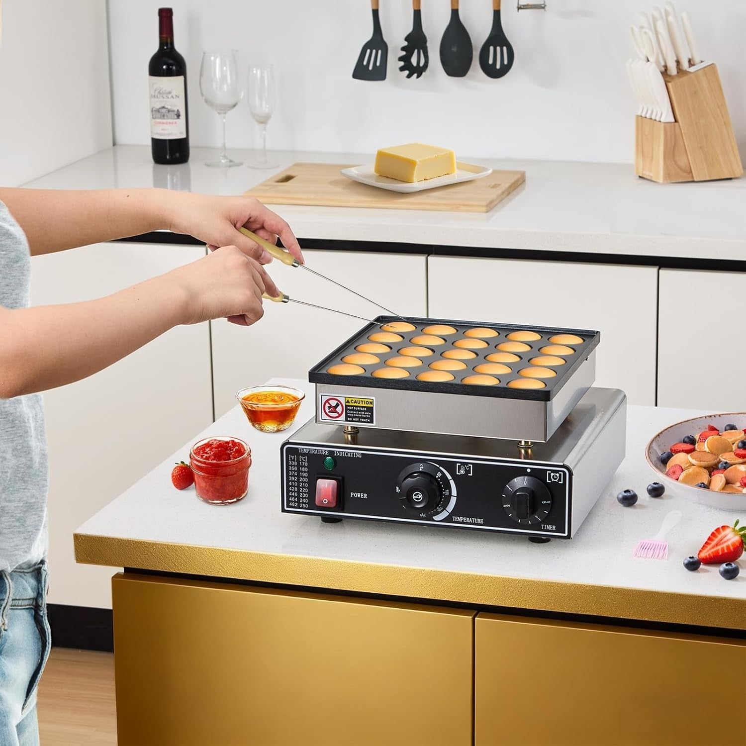 Commercial Mini Dutch Pancake Maker 25-Hole Non-Stick Electric 900W
