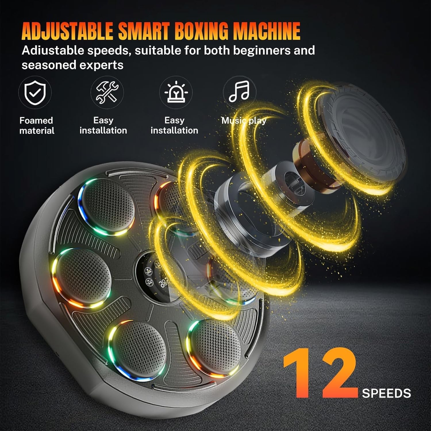 Music Boxing Machine Bluetooth LED Wall Mount Punch Trainer Home Gym Fitness