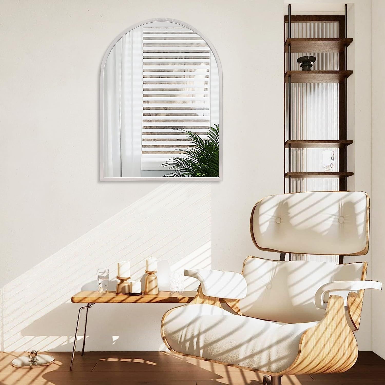 Arched Wall Mirror 70x50cm Silver Metal Frame | Vanity, Bedroom, Entryway