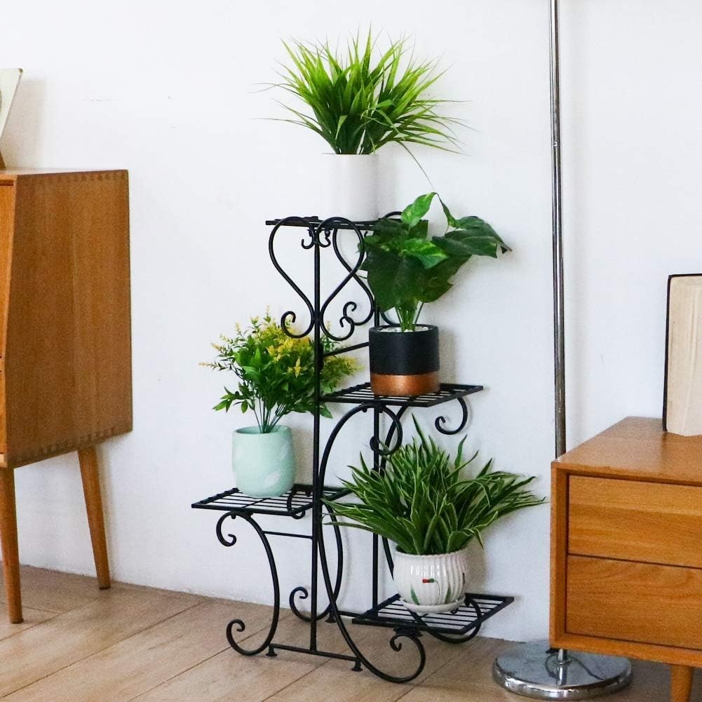 4-Tier Metal Plant Stand, Indoor Outdoor Flower Shelf, Space-Saving Garden Rack