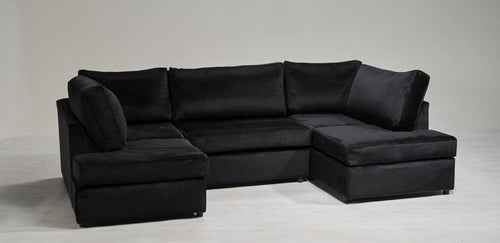 U Shaped 5 Seater Sofa High Back Plush Velvet Corner Couch Cinema Lounge