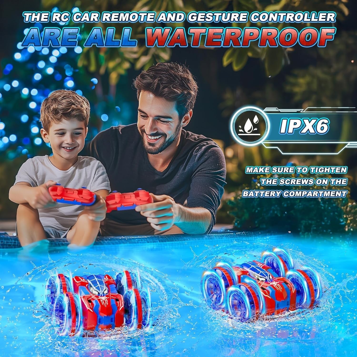 4WD Waterproof RC Stunt Car 360° Rotation Amphibious Remote Control Toy Kids