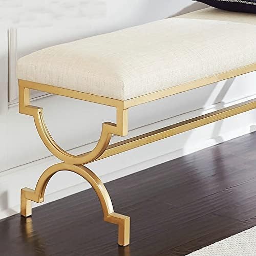 Luxurious White Upholstered Shoe Bench Gold Metal Base Modern Comfy Footrest
