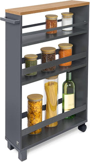 Slim Kitchen Storage Trolley Narrow Rolling Cart 3 Shelf Under Counter