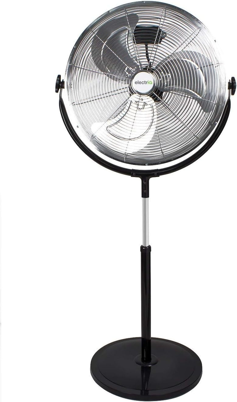 16" High Velocity Chrome Stand Fan – Adjustable Height, 3-Speed Powerful Cooling