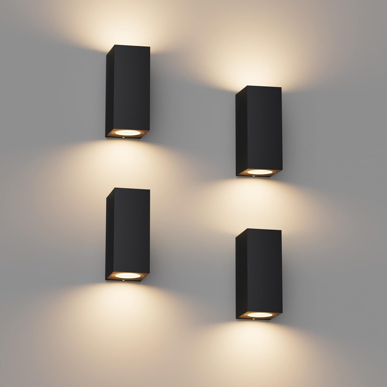 Waterproof Black Outdoor Wall Lights, Modern Up-Down GU10 Sconces 4 Pack