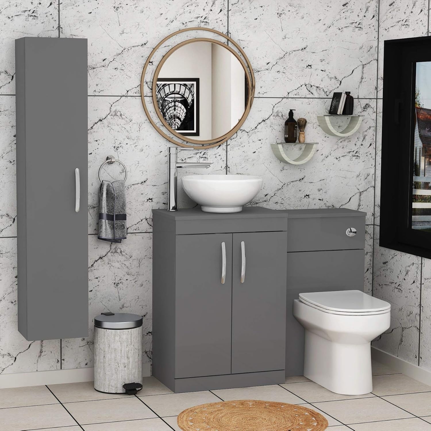 800mm Floor Standing Vanity Unit with Basin 2 Door Indigo Grey Gloss Sink Cabine