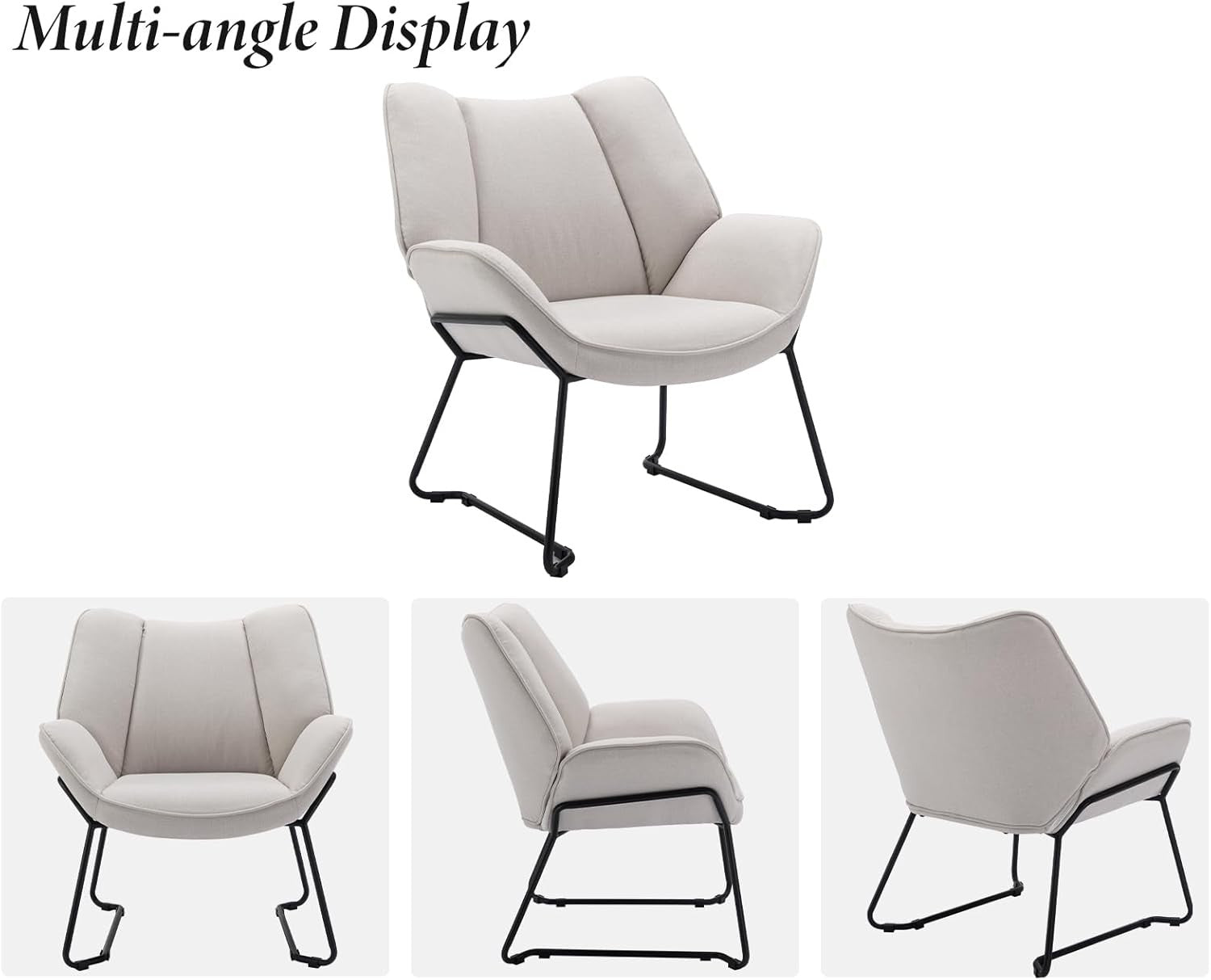 Modern Linen Tub Armchair Beige Upholstered Accent Chair with Metal Legs