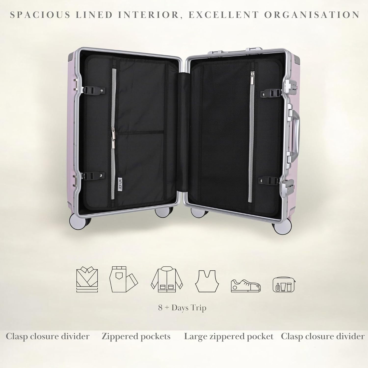 Large Zipperless Polycarbonate Suitcase Dual TSA Locks Spinner Lavender