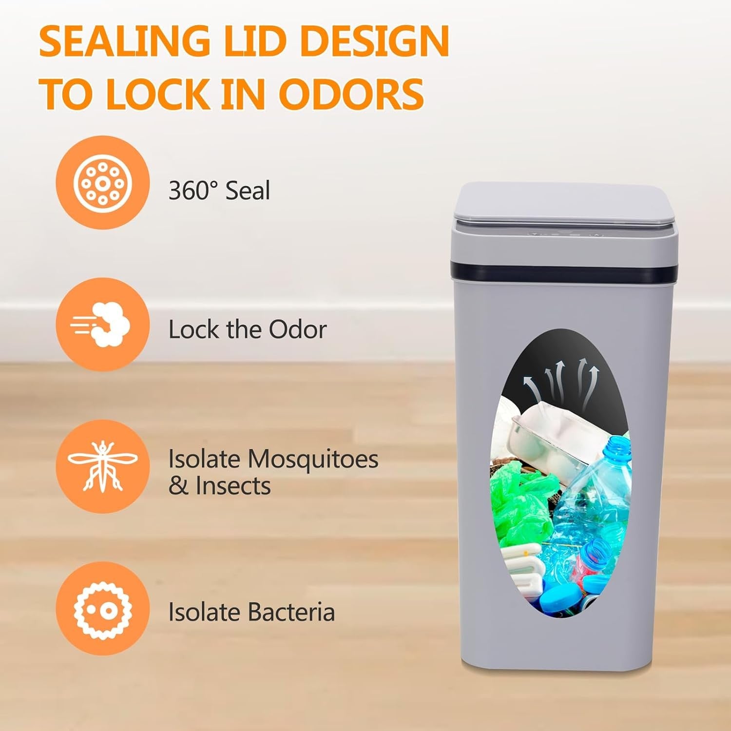 8L Automatic Sensor Bin Slim Touchless Kitchen Bathroom Grey