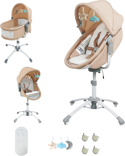 3in1 Electric Baby Cradle Bluetooth Bassinet with Music, Remote & Wheels Khaki
