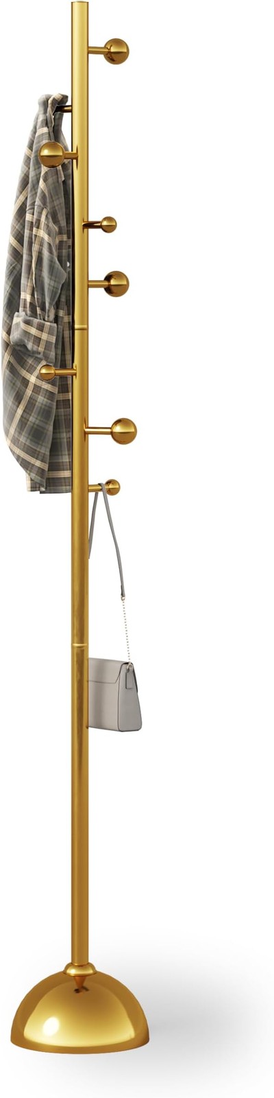 Gold Metal Coat Rack with 8 Hooks | Freestanding Modern Hall Tree for Bedroom