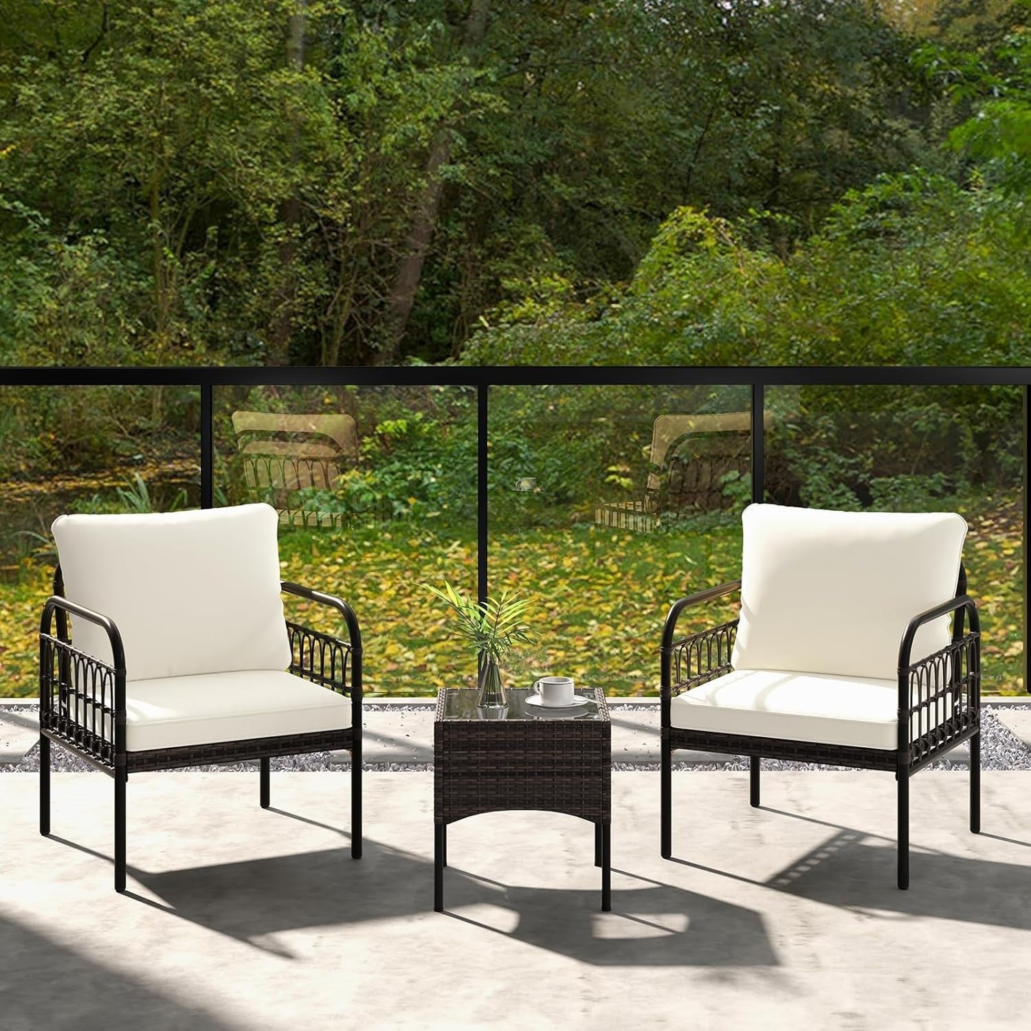 Outdoor 3PC Patio Bistro Set Metal Frame Sofa Table Cushions Garden Furniture