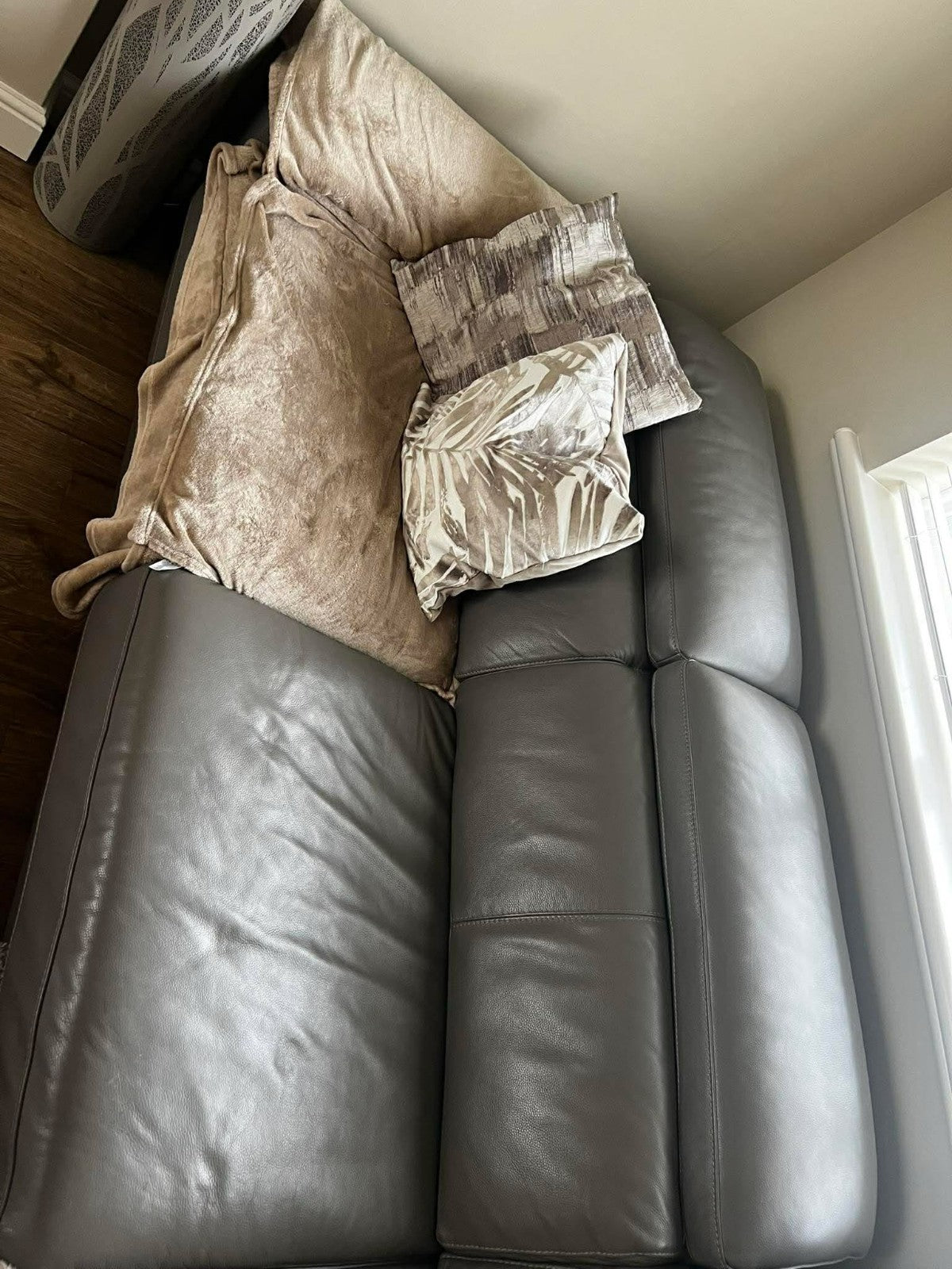 Grey Leather Corner Sofa Bed + Storage (PTP)