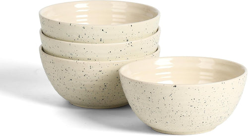 4pc Stoneware Cereal Bowls White Scratch Resistant Microwave Dishwasher Safe