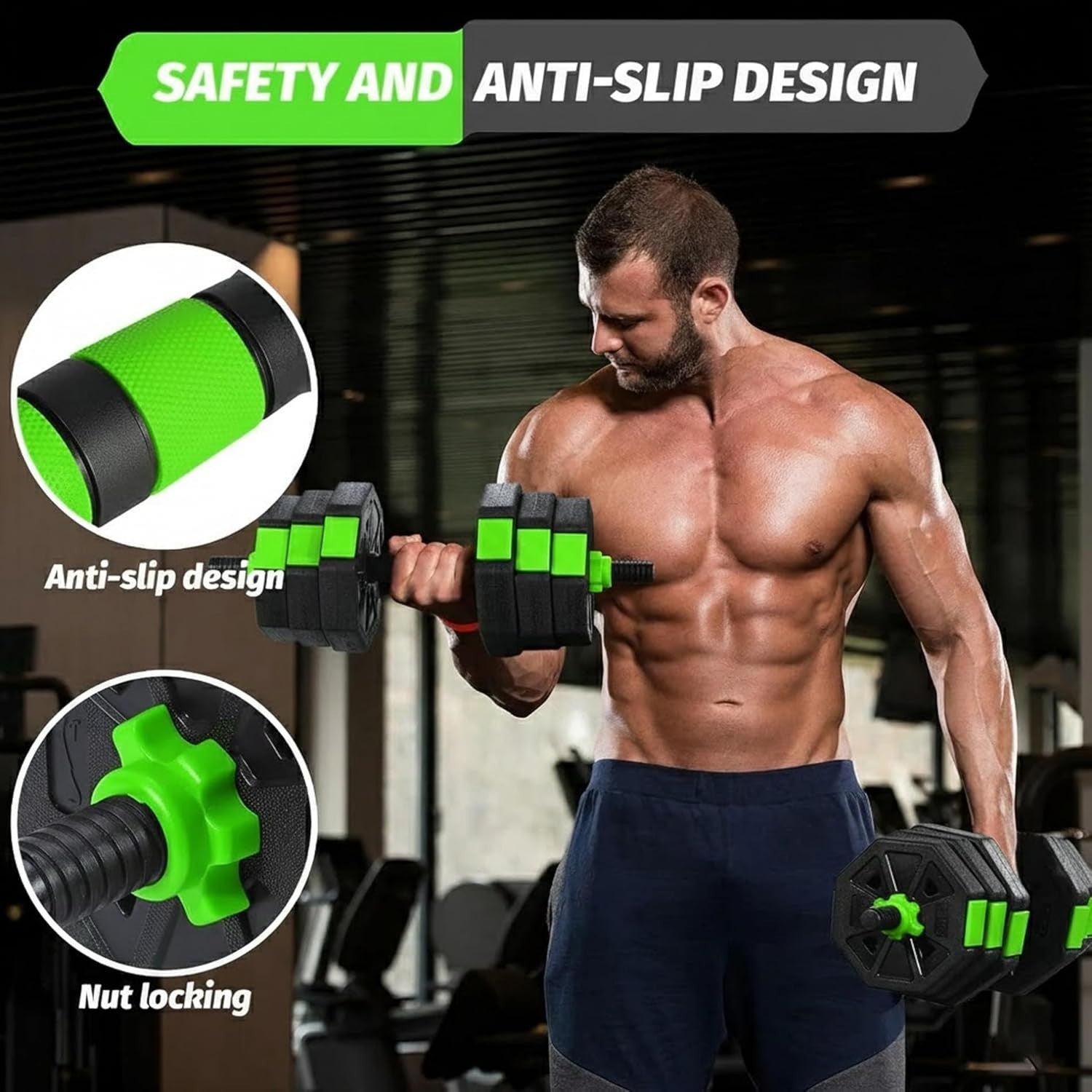 6-in-1 Adjustable Dumbbell Set Octagonal Home Gym Barbell Kettlebell