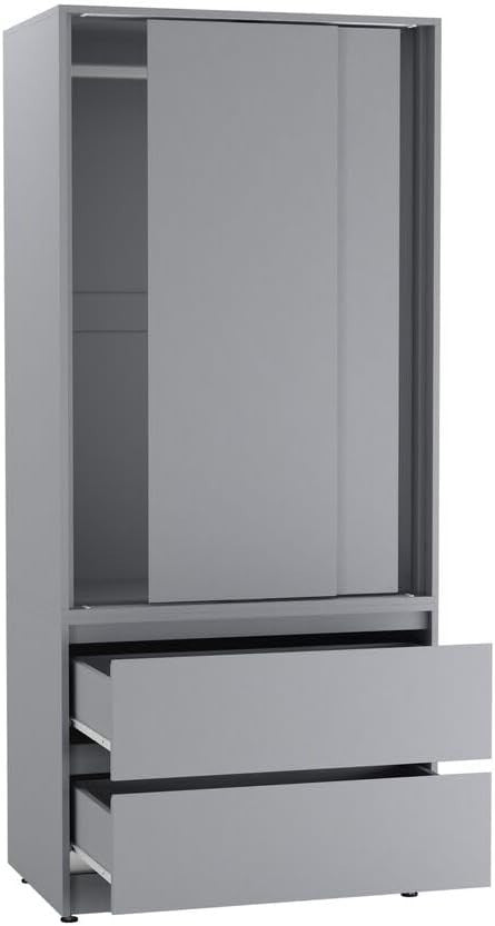 2-Door 2-Drawer Sliding Wardrobe with Adjustable Feet & Silent Doors, 180cm