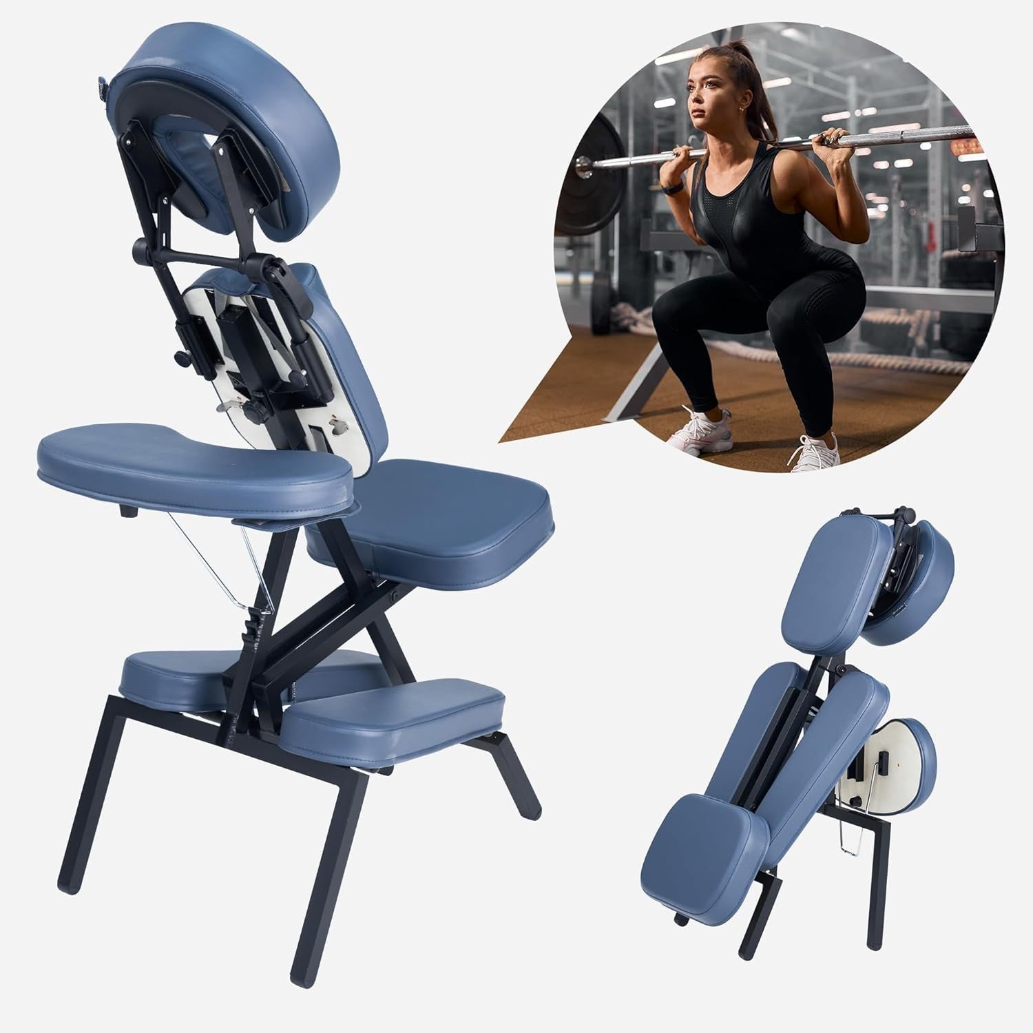 Portable Massage Chair Lightweight Adjustable Aluminum Folding Tattoo Spa Blue