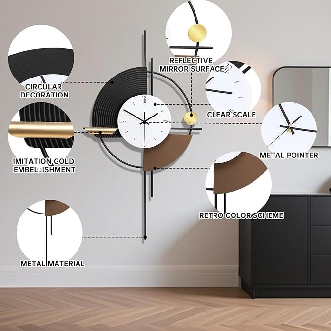 Large Modern Metal Wall Clock 45×79cm Silent Digital Decor for Living Room Hallw