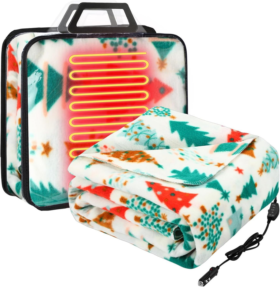 12V Heated Car Blanket Electric Travel Throw Temperature Control Winter Warm