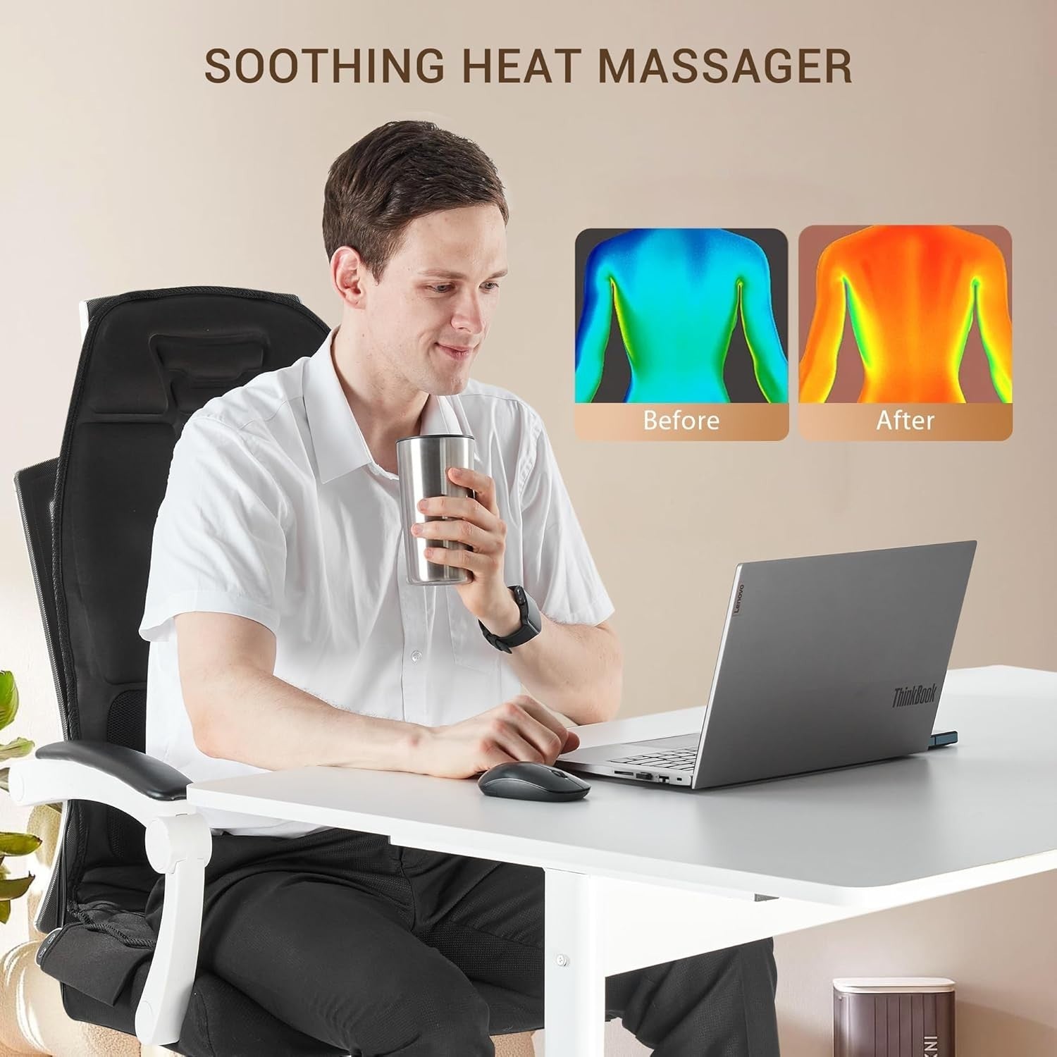 Back Massage Chair Pad Cooling Heat Vibration Seat Cushion Muscle Relief
