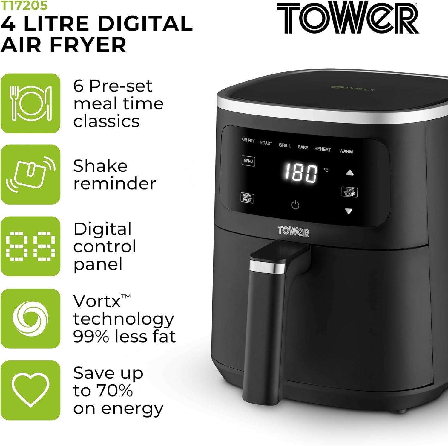 4L Digital Air Fryer 1300W | Rapid Heat Vortex Tech | Timer & Temp Control