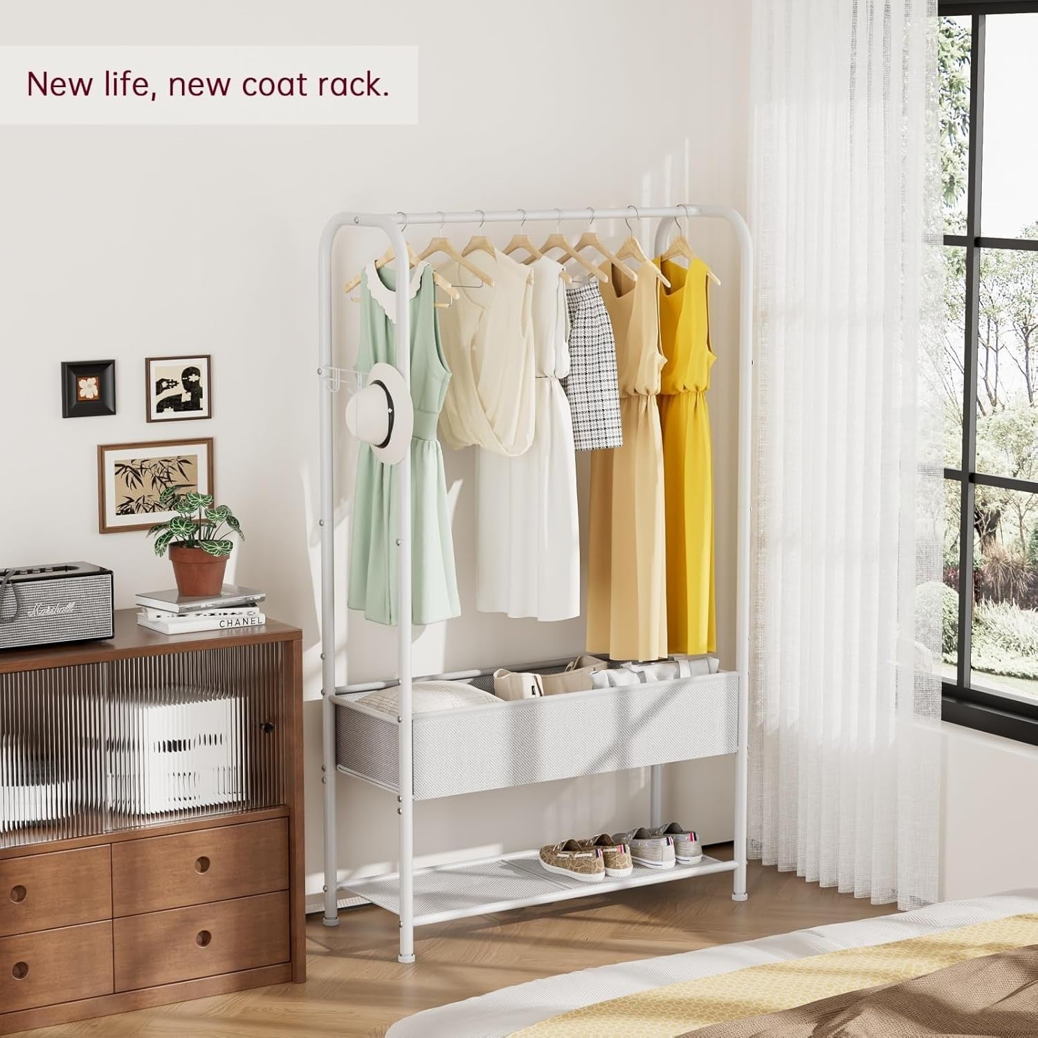 White Clothes Rail with Mesh Shelf – Heavy Duty 81×30×183cm