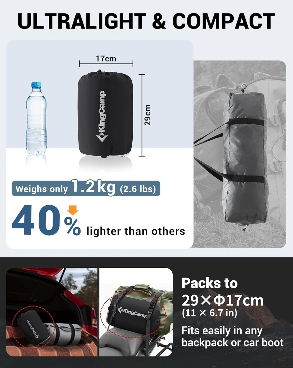 Self-Inflating Camping Mat 183x51x3cm Ultralight Sleeping Pad Air Mattress