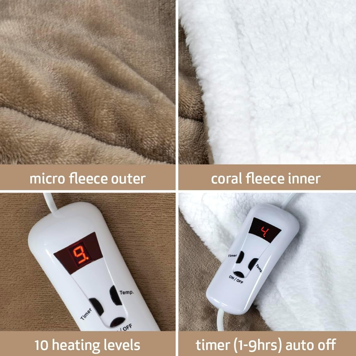 Electric Heated Throw Blanket Luxury Double Fleece 10 Heat Levels Washable