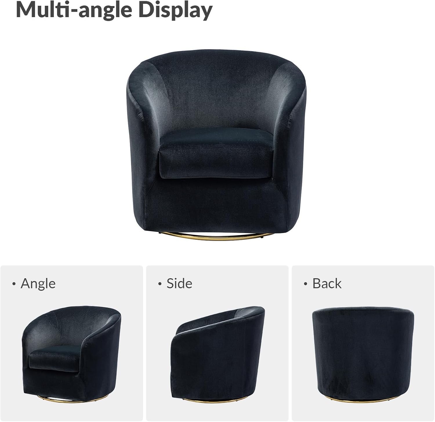 Luxury Black Velvet Swivel Accent Chair with Gold Metal Base