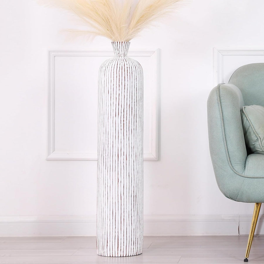 Tall White Floor Vase 85cm Modern Textured Living Room Corner Decor