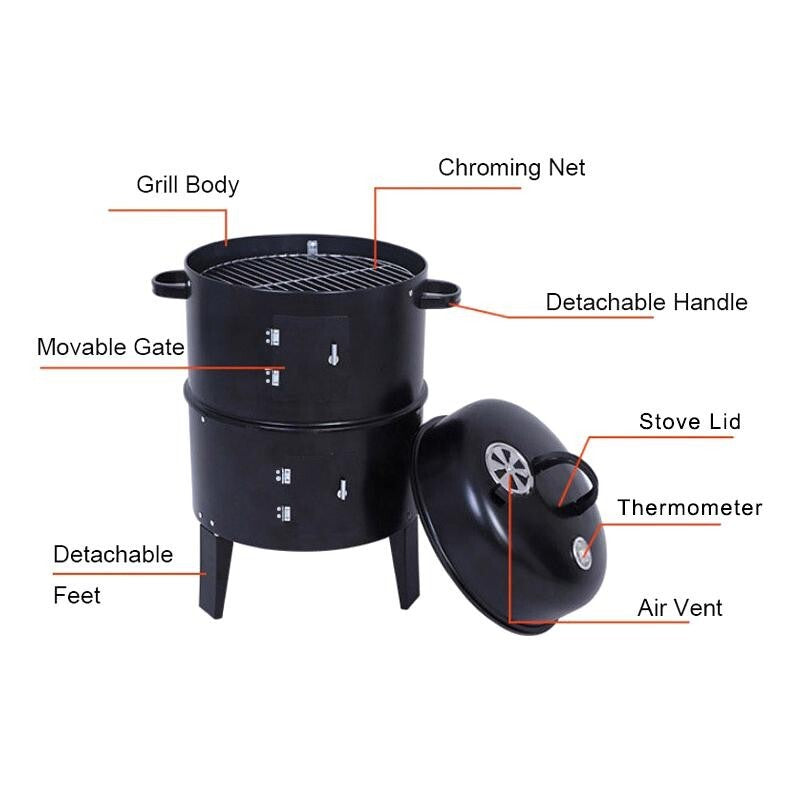 Outdoor BBQ Smoker Grill Barrel Fire Pit – Portable Charcoal Garden Grill