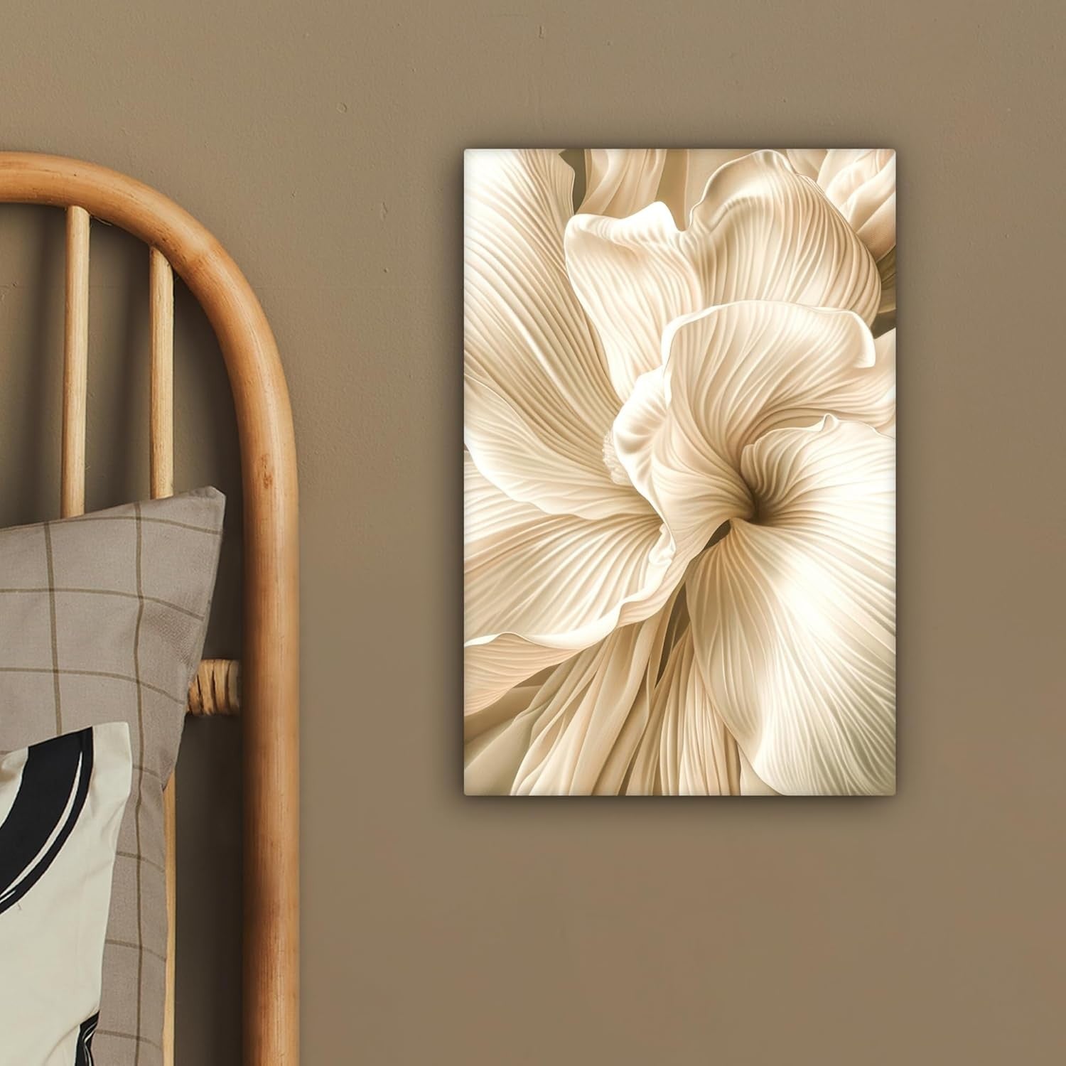 Beige Floral Canvas Wall Art 20x30cm Framed Modern Flower Print