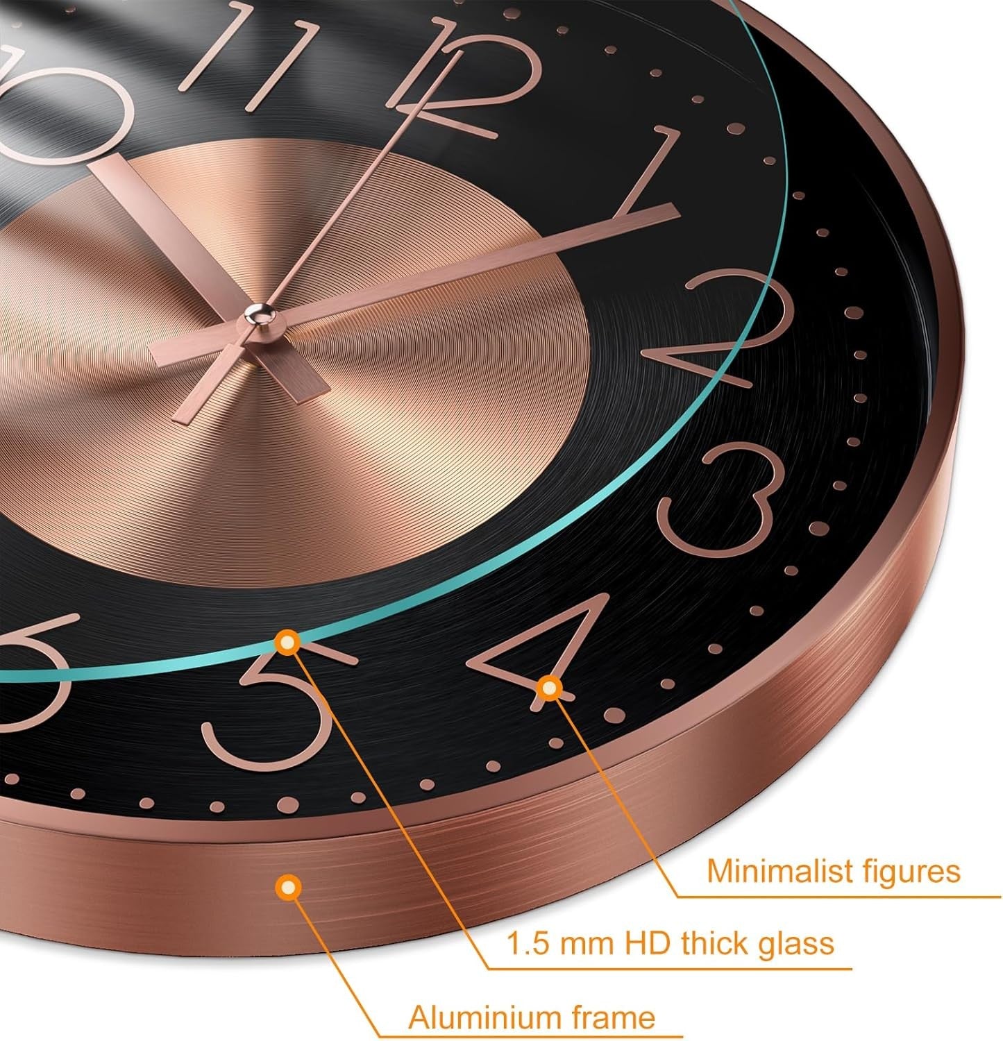 12" Rose Gold Modern Wall Clock Silent Aluminium Round Decor for Kitchen Bedroom