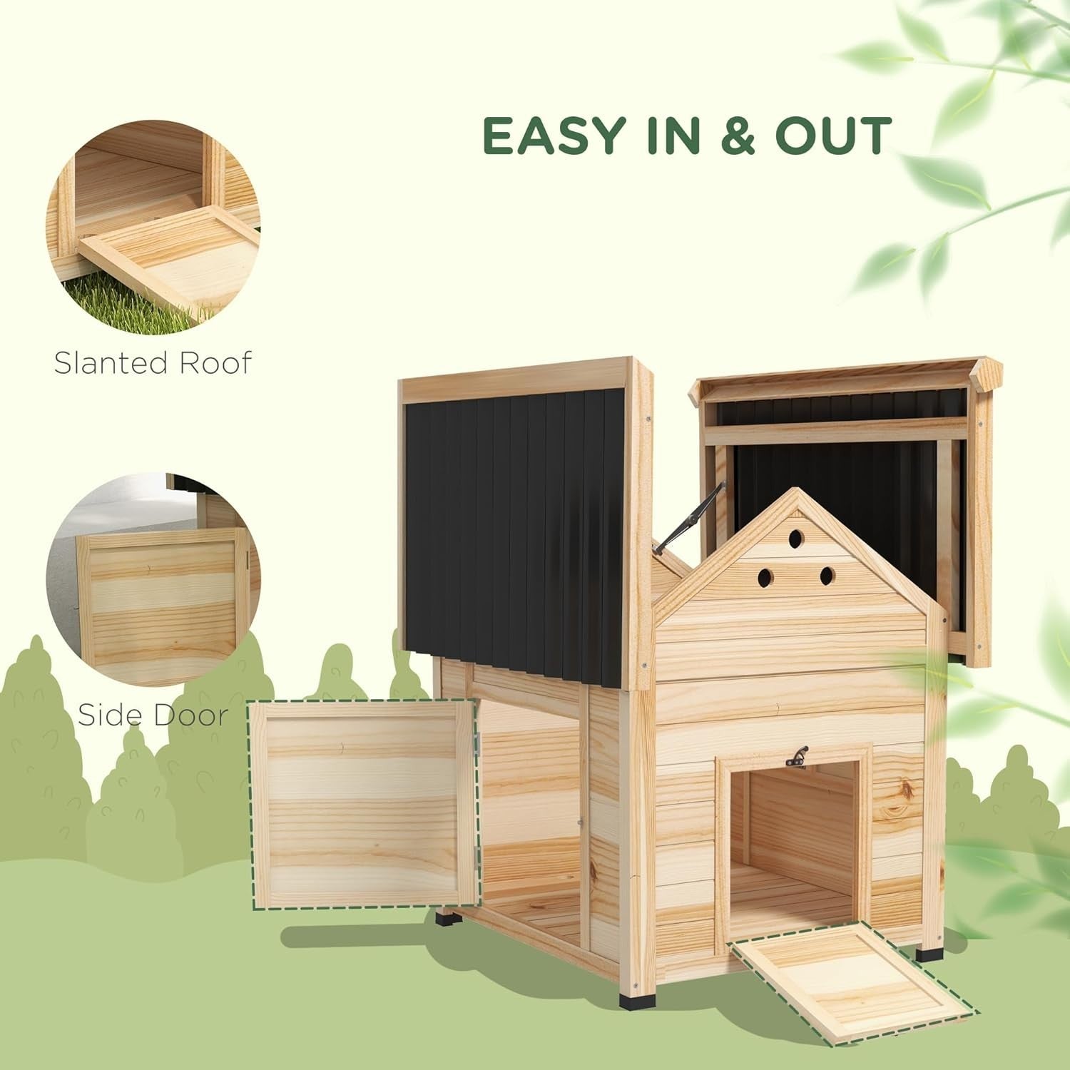 Wooden Duck House Outdoor Poultry Coop 78x90x92cm Roof