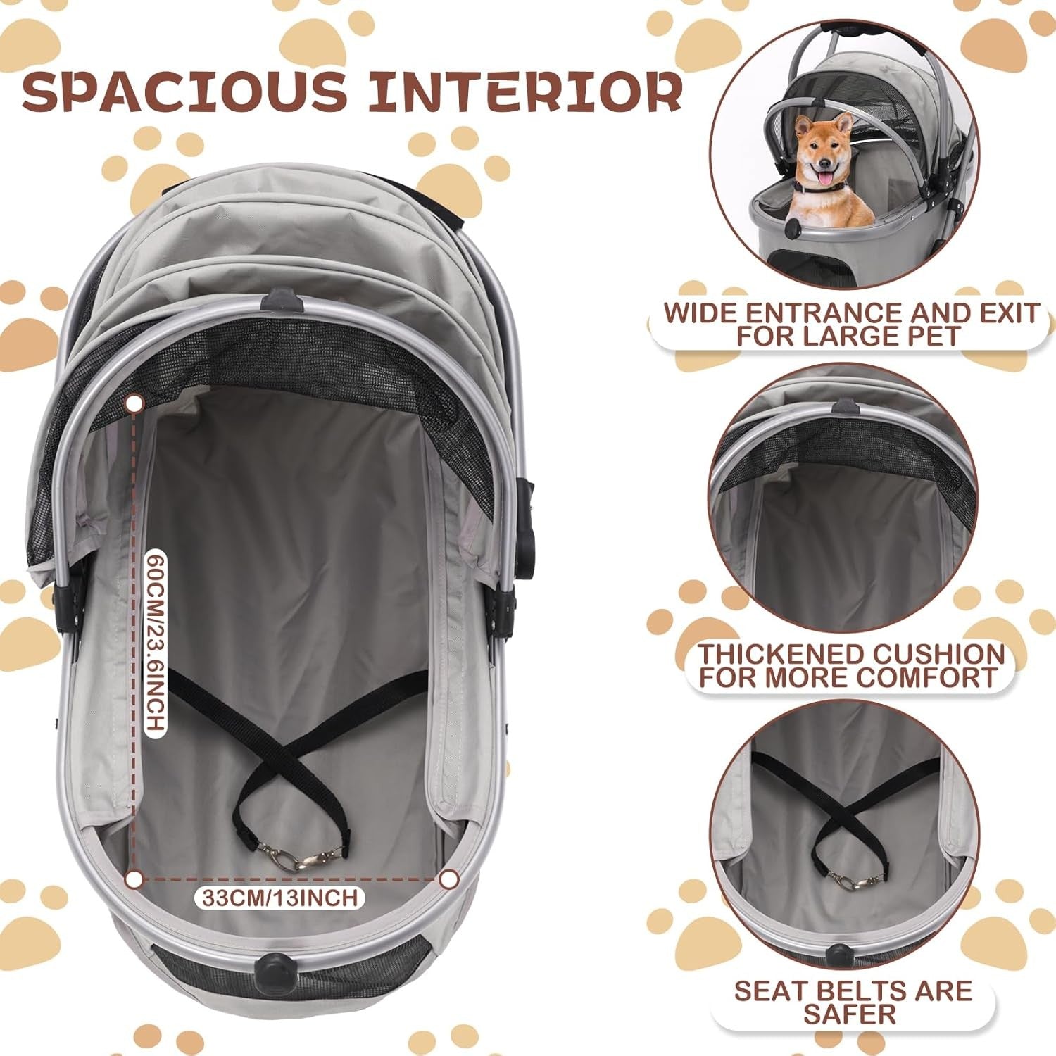 Pet Travel Stroller 3 in 1 Dog Cat Pushchair Folding Carrier Pram Grey