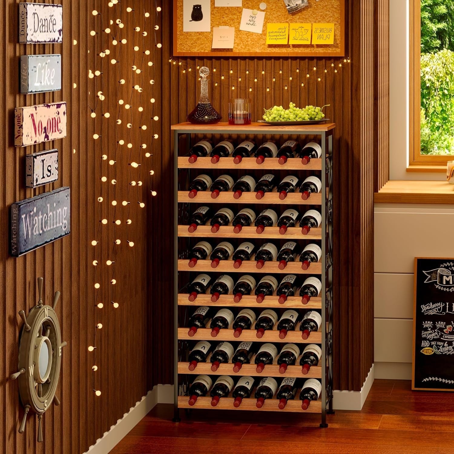48 Bottle Wine Rack Floor Standing with Wood Top Shelf Rustic 8-Tier Storage