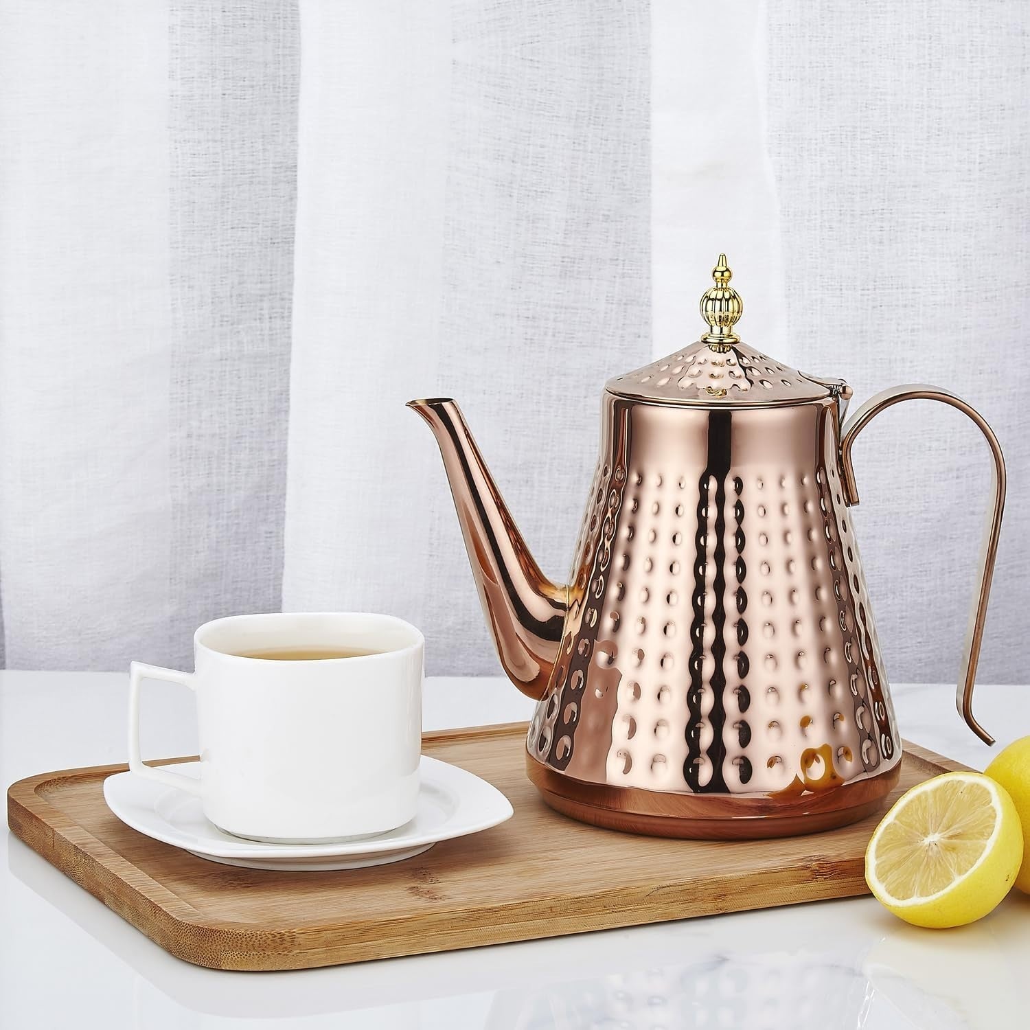 Copper Stainless Steel Teapot 54oz 1.6L w/ Infuser Hammered Finish