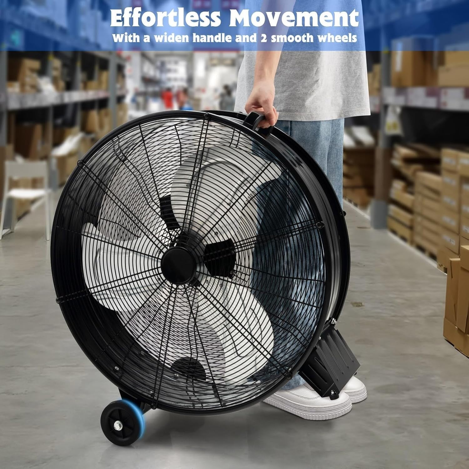 24"/59cm Industrial High Velocity Drum Fan – 3 Speeds Heavy Duty Portable Floor