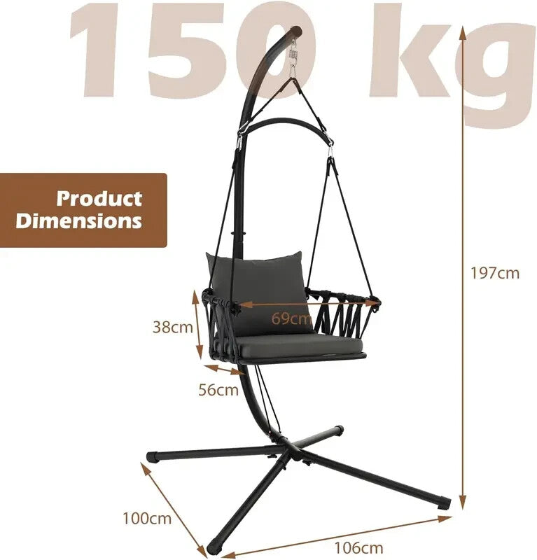 Folding Hammock Swing Chair w/ Stand Cushions Indoor Outdoor Garden Seat