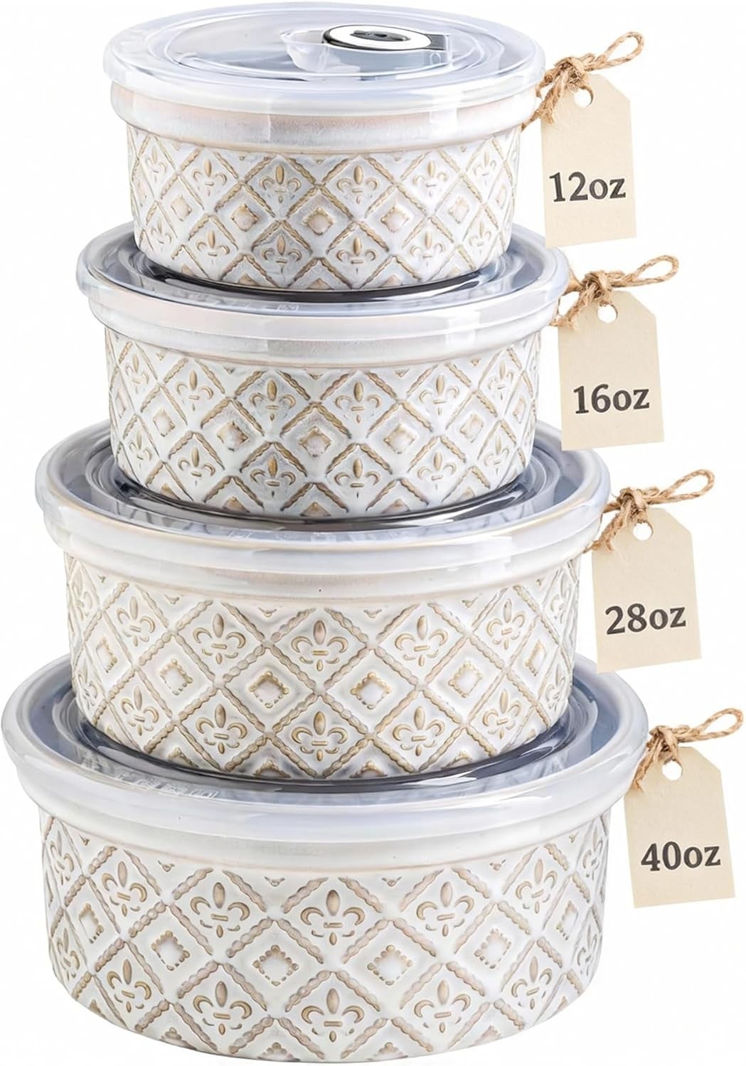 4-Piece Beige Ceramic Nesting Bowls 12-40oz Microwave & Oven Safe