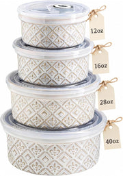 4-Piece Beige Ceramic Nesting Bowls 12-40oz Microwave & Oven Safe