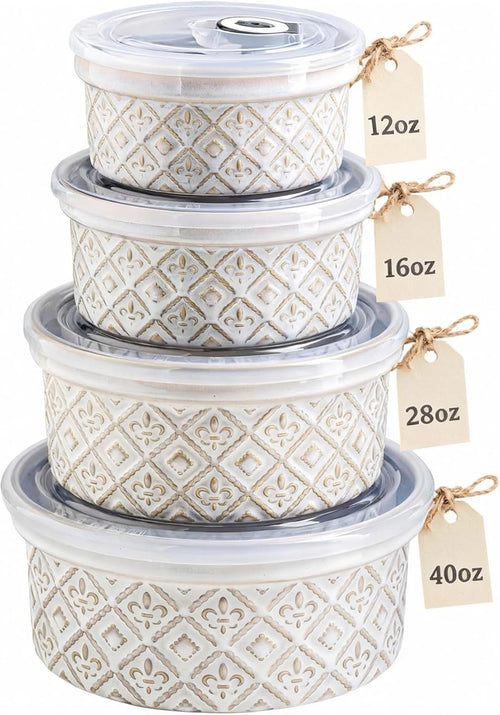4-Piece Beige Ceramic Nesting Bowls 12-40oz Microwave & Oven Safe