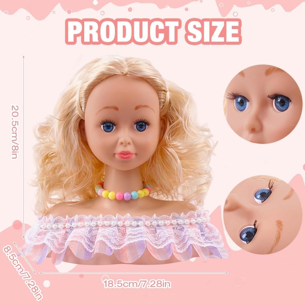 Hair Styling Head Doll Playset with Dryer Makeup Tools 42pcs